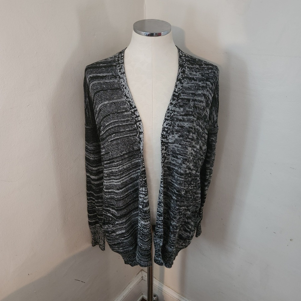 Poof Excellence Black White Woven Open Cardigan Women's Size Large